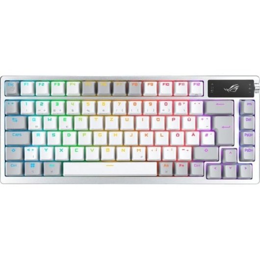 Teclado ASUS ROG Azoth mecânico branco 75% com switches lineares intercambiáveis RGB alemão