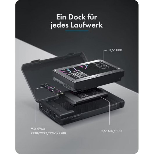 Caja PC Icy Box IB-3882MSCL-CU31 M.2/2.5"/3.5" Kunststoff Schwarz mit Offline-Klonfunktion