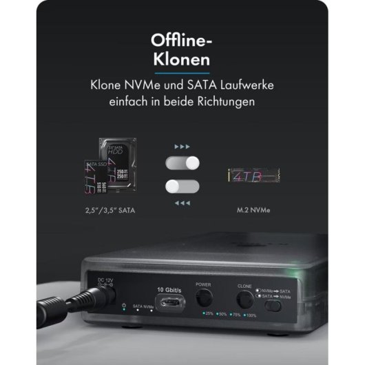 Caja PC Icy Box IB-3882MSCL-CU31 M.2/2.5"/3.5" Kunststoff Schwarz mit Offline-Klonfunktion