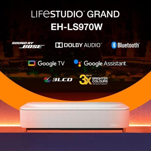 Projetor Epson EH-LS970W 4K UHD 4000 Lúmenes 150" Laser 3LCD Google TV Tiro ultracurto