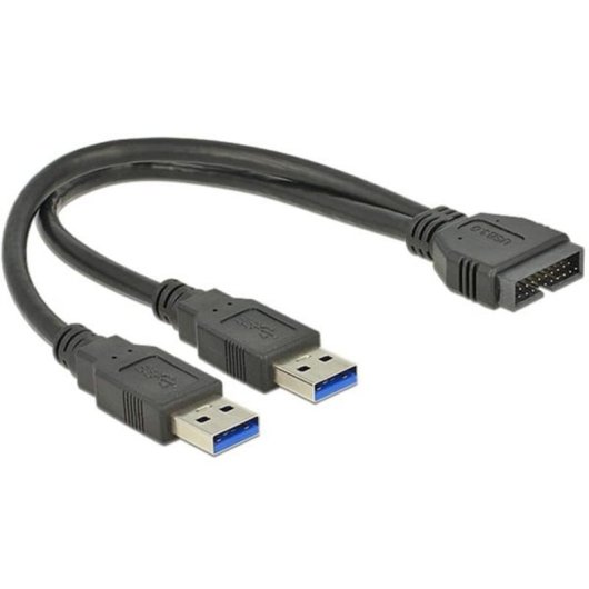 Cable Adaptador USB DeLOCK 0,25 m USB 3.2 Gen 1 a 2x USB-A Macho/Macho Negro