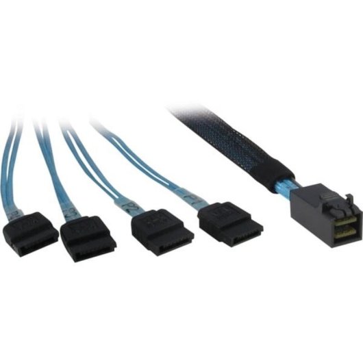 Cable Inter-Tech SFF 8643 a 4x SATA de 0,5 m, Negro/Azul