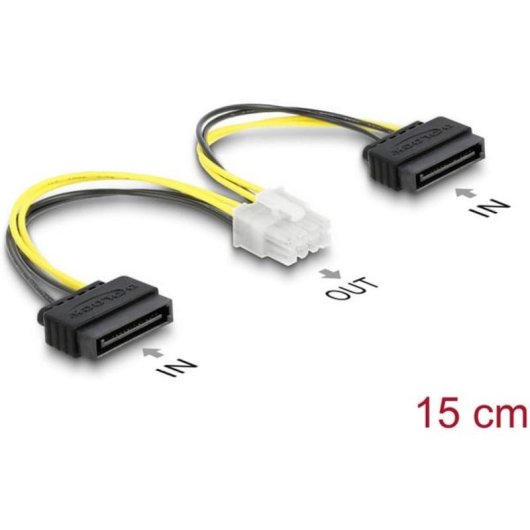 Câble d'alimentation DeLOCK 2 x SATA vers EPS 8 broches 15 cm