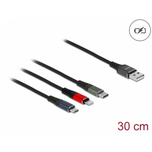 Cavo di ricarica USB 3 in 1 Delock Tipo-A a Lightning/Micro USB/USB Type-C 30 cm