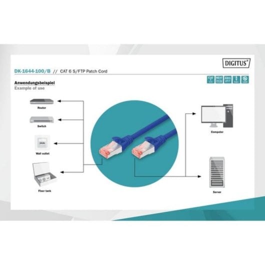 Cable réseau CAT 6 S/FTP 10 m Bleu Digitus