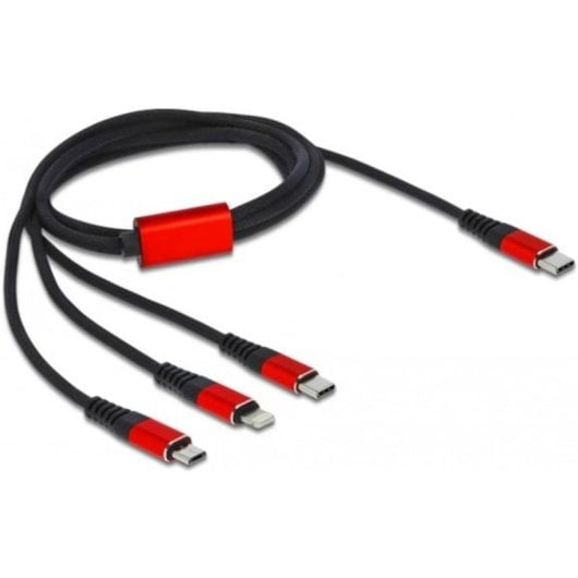 Cavo di ricarica USB 3 in 1 Delock USB Type-C a Lightning/Micro USB/USB Type-C 1 m nero/rosso