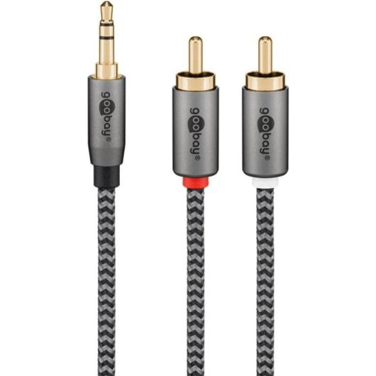 Audioadapterkabel Goobay 65288 3,5mm Stecker zu 2x RCA Stecker 2 m schwarz/silber