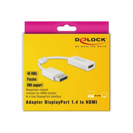Adaptador de vídeo DeLOCK DisplayPort para HDMI 0,1 m branco