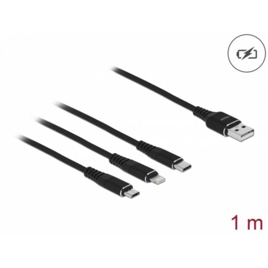 Cavo di ricarica USB 3 in 1 Delock Tipo-A a Lightning/Micro USB/USB Type-C 1 m nero