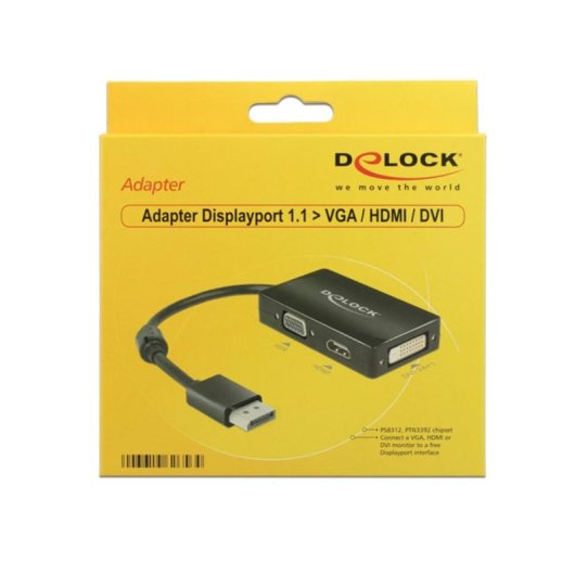 Adattatore DisplayPort a VGA+HDMI+DVI DeLOCK 0,16 m Nero