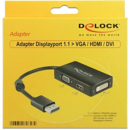 Adattatore DisplayPort a VGA+HDMI+DVI DeLOCK 0,16 m Nero