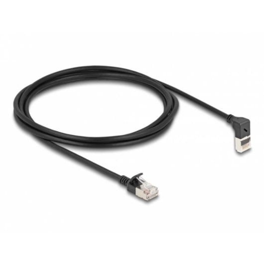 Cable de red RJ45 Cat.6A S/FTP Slim 90° acodado Delock 2 m negro