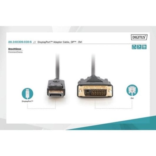Cable adaptador DisplayPort a DVI-D Digitus 3 m