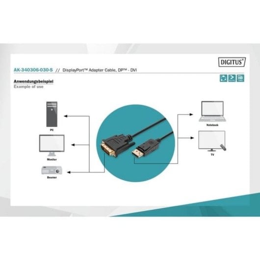 Cable adaptador DisplayPort a DVI-D Digitus 3 m