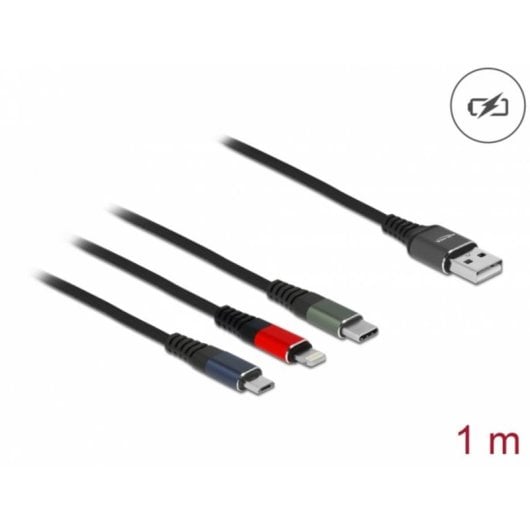 Delock USB 3-in-1-Ladekabel Typ-A zu Lightning/Micro USB/USB Type-C 1 m