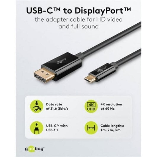 Cable adaptador Goobay USB-C a DisplayPort 2 m 4K 60 Hz
