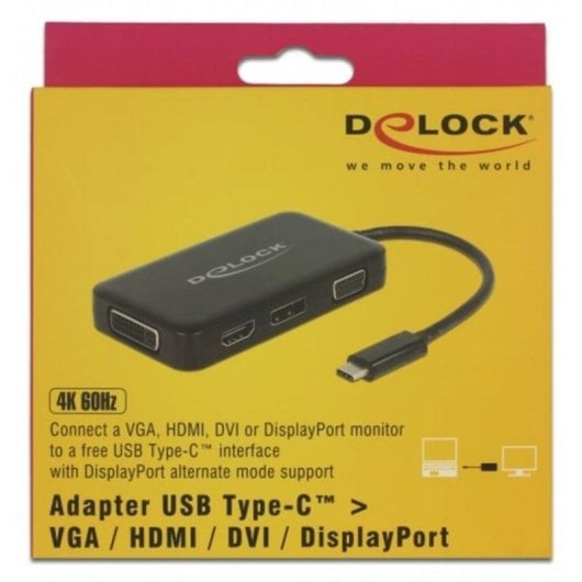 Adaptador USB-C para HDMI, DisplayPort, DVI-I e VGA DeLOCK 63929
