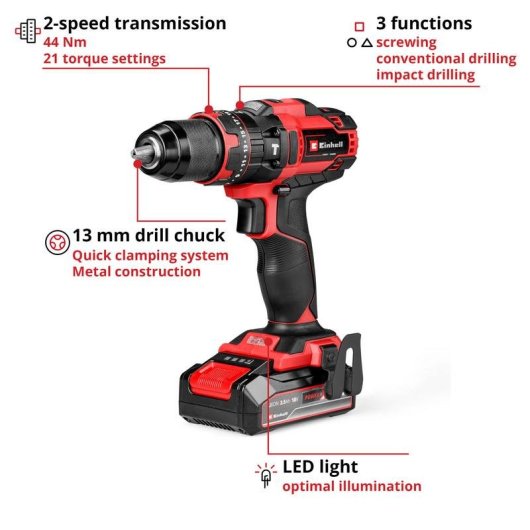 Trapano Einhell TE-CD 18/44 Li-i 18V 2,5 Ah Li-Ion Senza Chiave