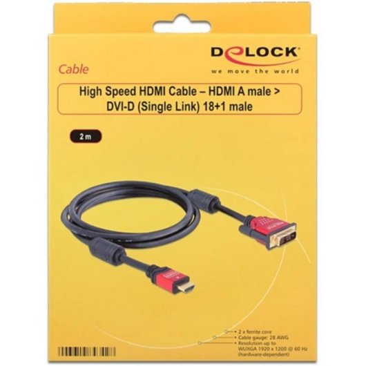 Cable Adaptador DeLOCK HDMI a DVI-D 1,8 m Macho/Macho