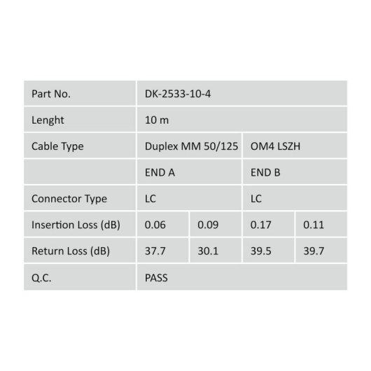 Cable fibre optique multimode Digitus LC à LC OM4 10 m