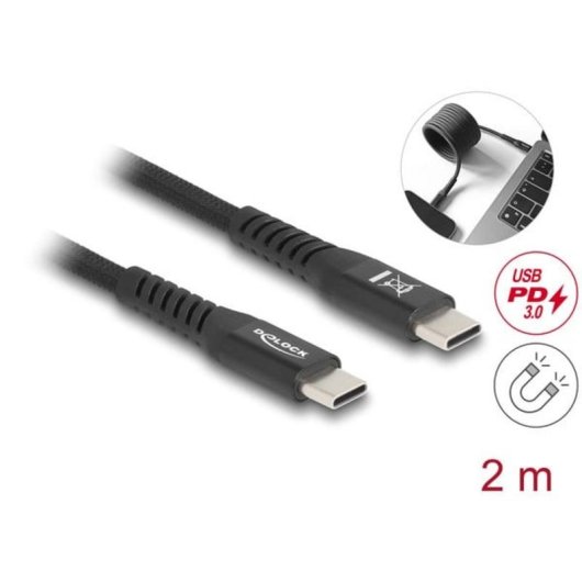 Cable USB-C DeLOCK 2 m USB 2.0 Negro Magnético