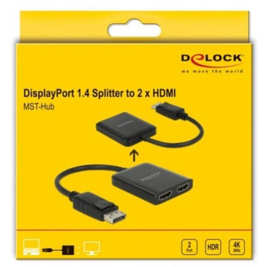 Divisor DisplayPort 1.4 DeLOCK 1 x DisplayPort para 2 x HDMI MST