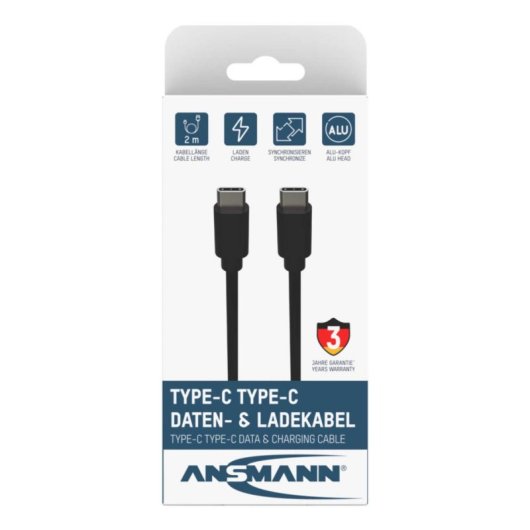 USB-C-Kabel Ansmann 1700-0122 2 m 5 Gbit/s Schwarz