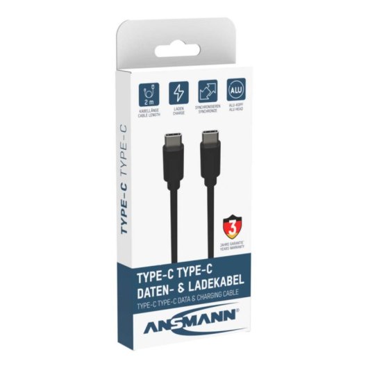 USB-C-Kabel Ansmann 1700-0122 2 m 5 Gbit/s Schwarz