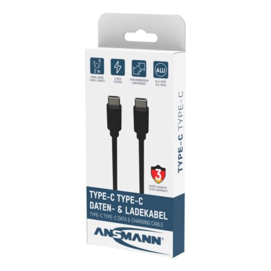 USB-C-Kabel Ansmann 1700-0122 2 m 5 Gbit/s Schwarz