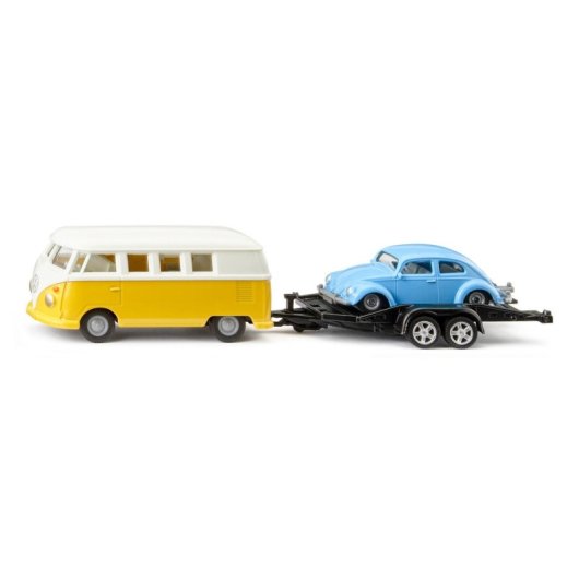 Set de modèles à l'échelle SIKU VW T1 avec remorque et VW Beetle 1:50