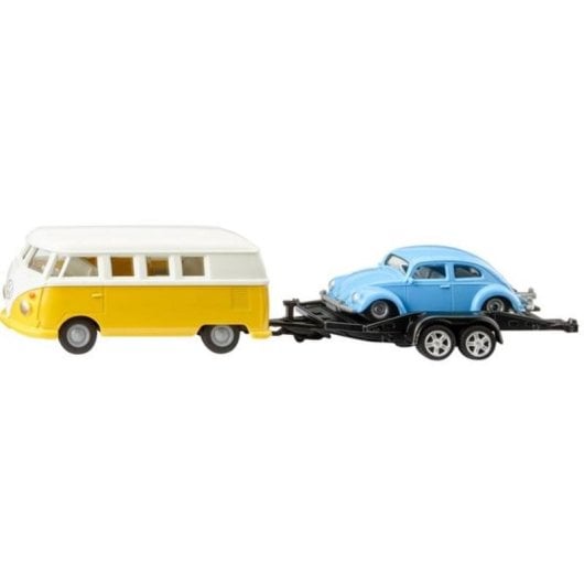 Set de modèles à l'échelle SIKU VW T1 avec remorque et VW Beetle 1:50