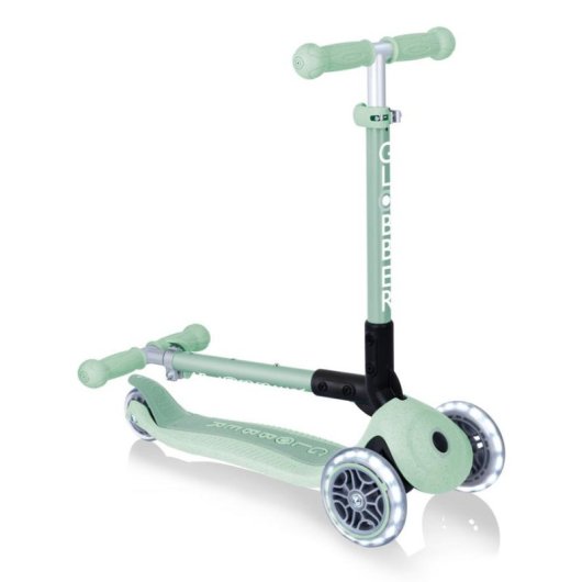 Patinete infantil Globber Junior plegable 3 ruedas luces LED verde claro