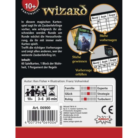 Amigo Wizard Kartenspiel, strategisches Familienspiel für 3 bis 6 Spieler
