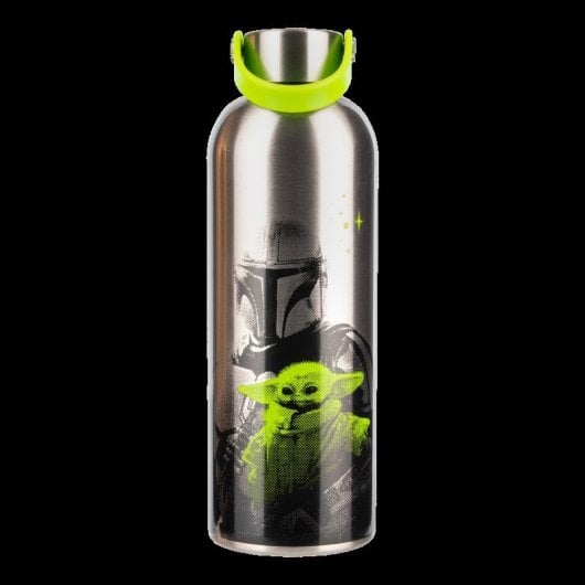 Botella Metálica De Mandalorian Y Grogu Con Asa De Transporte.