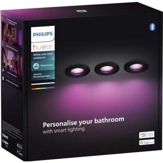Foco empotrable inteligente Philips Hue Xamento 8,6" Negro Pack 3 unidades
