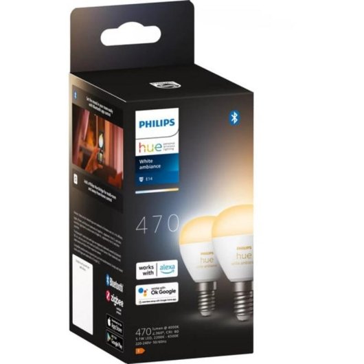 Bombilla inteligente Philips Hue White Ambiance E14 P45 Paquete de 2