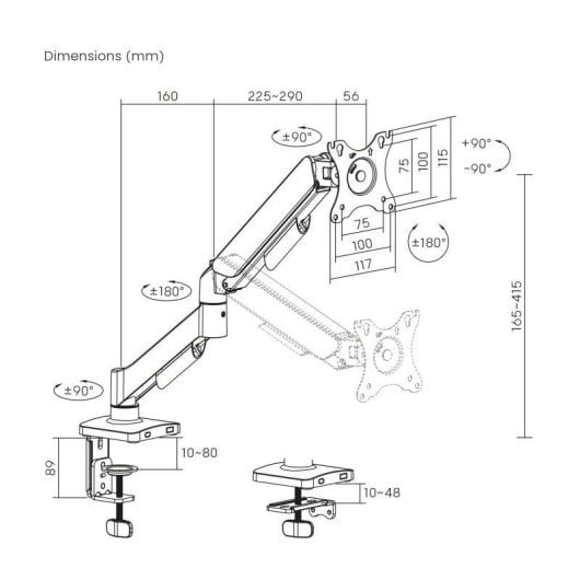 Kimex 015-2751 Soporte Monitor 1 Brazo Mesa 17 a 32" VESA 75x75 a 100x100 Max 9Kg