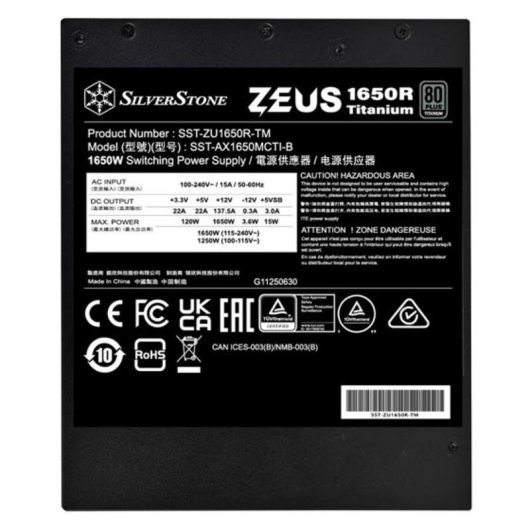 Source d'alimentation SilverStone Zeus 1650R 1650W 80 PLUS Titanium modulaire