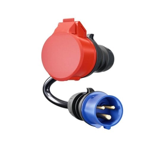 Adaptador go-e para Gemini flex 11 kW, CEE rojo trifásico 16A a CEE azul 16A