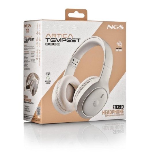 Auriculares NGS Artica Tempest inalámbricos Bluetooth con micrófono y plegables beige