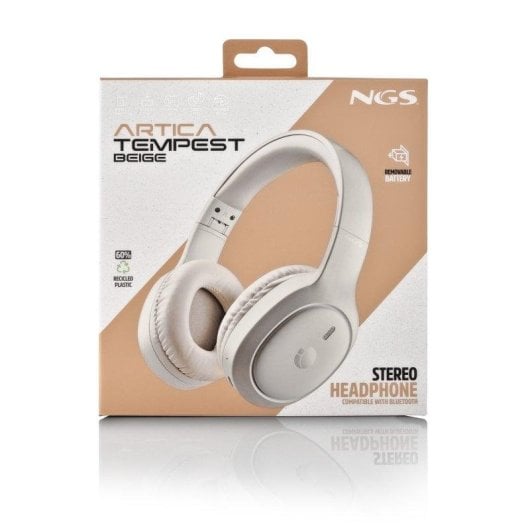 Auriculares NGS Artica Tempest inalámbricos Bluetooth con micrófono y plegables beige