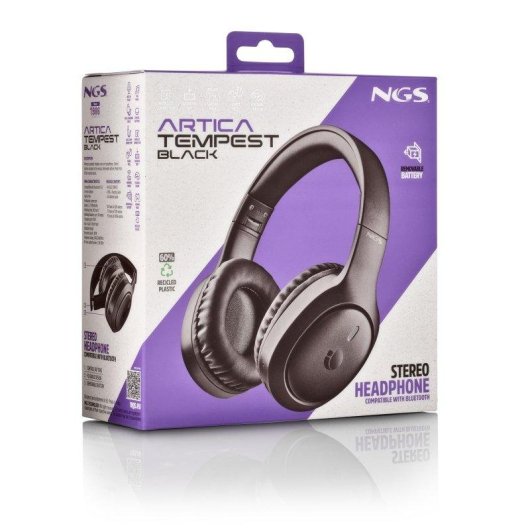 Auriculares NGS Artica Tempest inalámbricos Bluetooth con micrófono y plegables negros