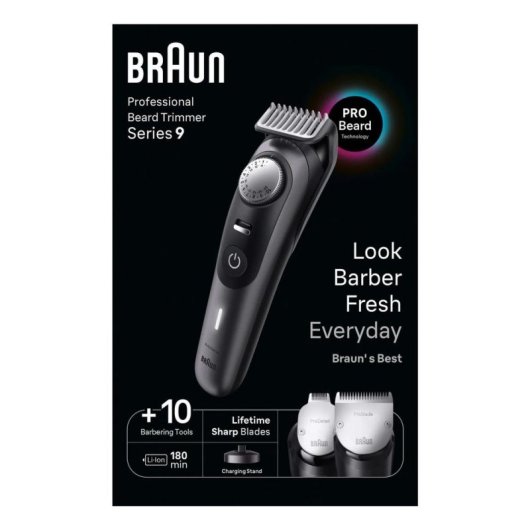 Haarschneider Braun BeardTrimmer 9 BT9421 Kabellos 180min 40 Längen 3 Aufsätze Wasserdicht