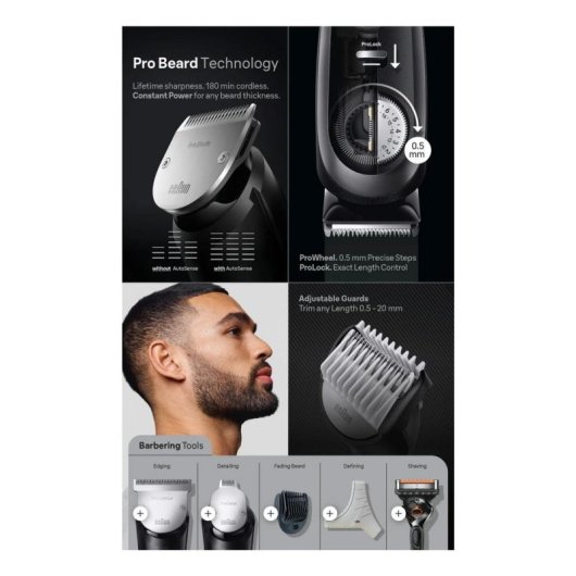 Haarschneider Braun BeardTrimmer 9 BT9421 Kabellos 180min 40 Längen 3 Aufsätze Wasserdicht