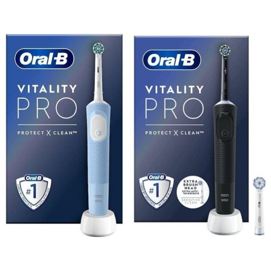 Oral-B Vitality Pro Pack de Cepillos de Dientes Eléctricos Recargables Azul y Negro + Cabezal Extra