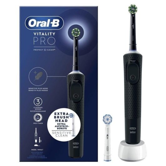Oral-B Vitality Pro Pack de Cepillos de Dientes Eléctricos Recargables Azul y Negro + Cabezal Extra