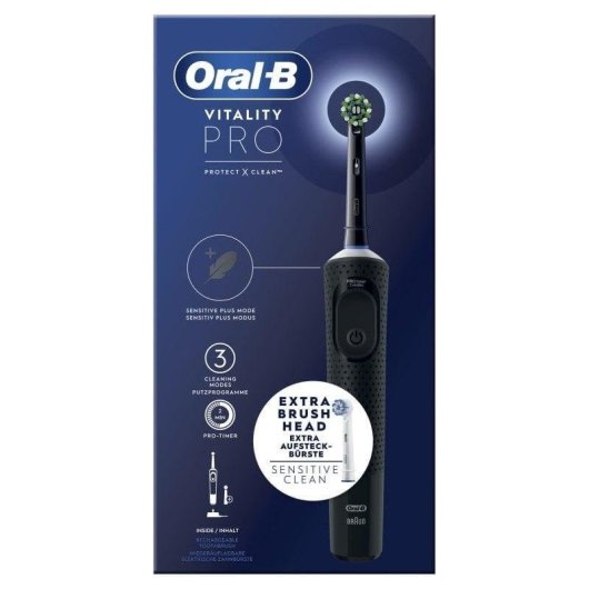 Oral-B Vitality Pro Pack de Cepillos de Dientes Eléctricos Recargables Azul y Negro + Cabezal Extra