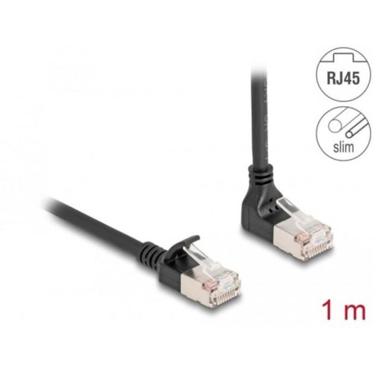 Cavo di rete Cat.6A RJ45 S/FTP Delock slim 1 m nero 90° LSZH