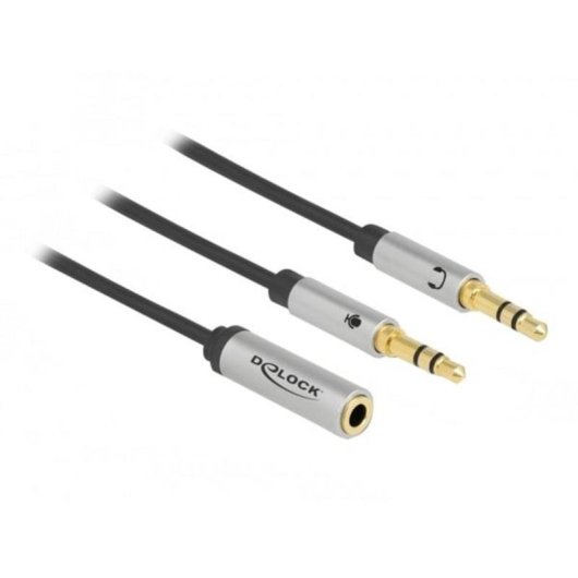 Adaptador DeLOCK para auriculares 1 hembra estéreo 4 contactos a 2 machos estéreo 3 contactos 3,5 mm