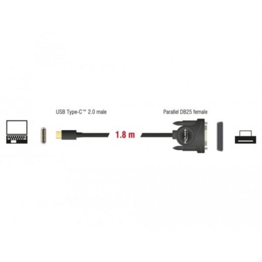 Cavo parallelo DeLOCK USB-C a DB25 1,8 m Nero